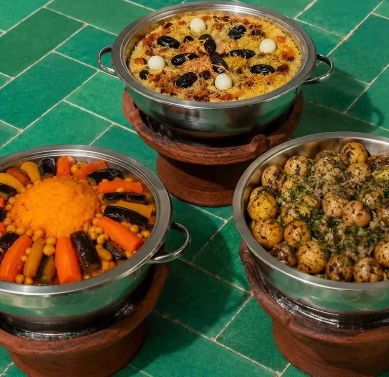 Dishes from Kui-Zin's Moroccan buffet, ready for a group service