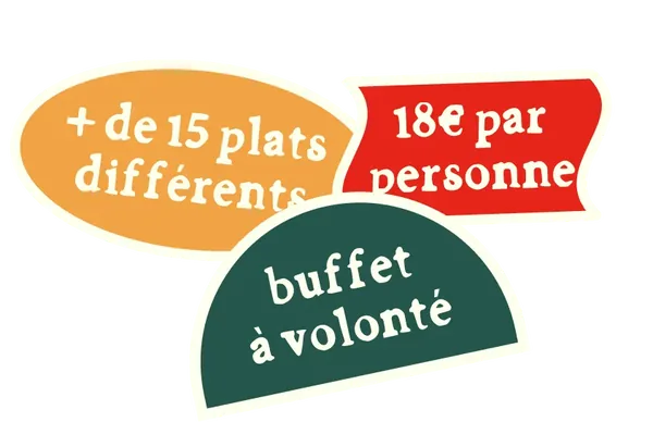 Buffet à volonté : plus de 15 plats différents, 18 € par personne
